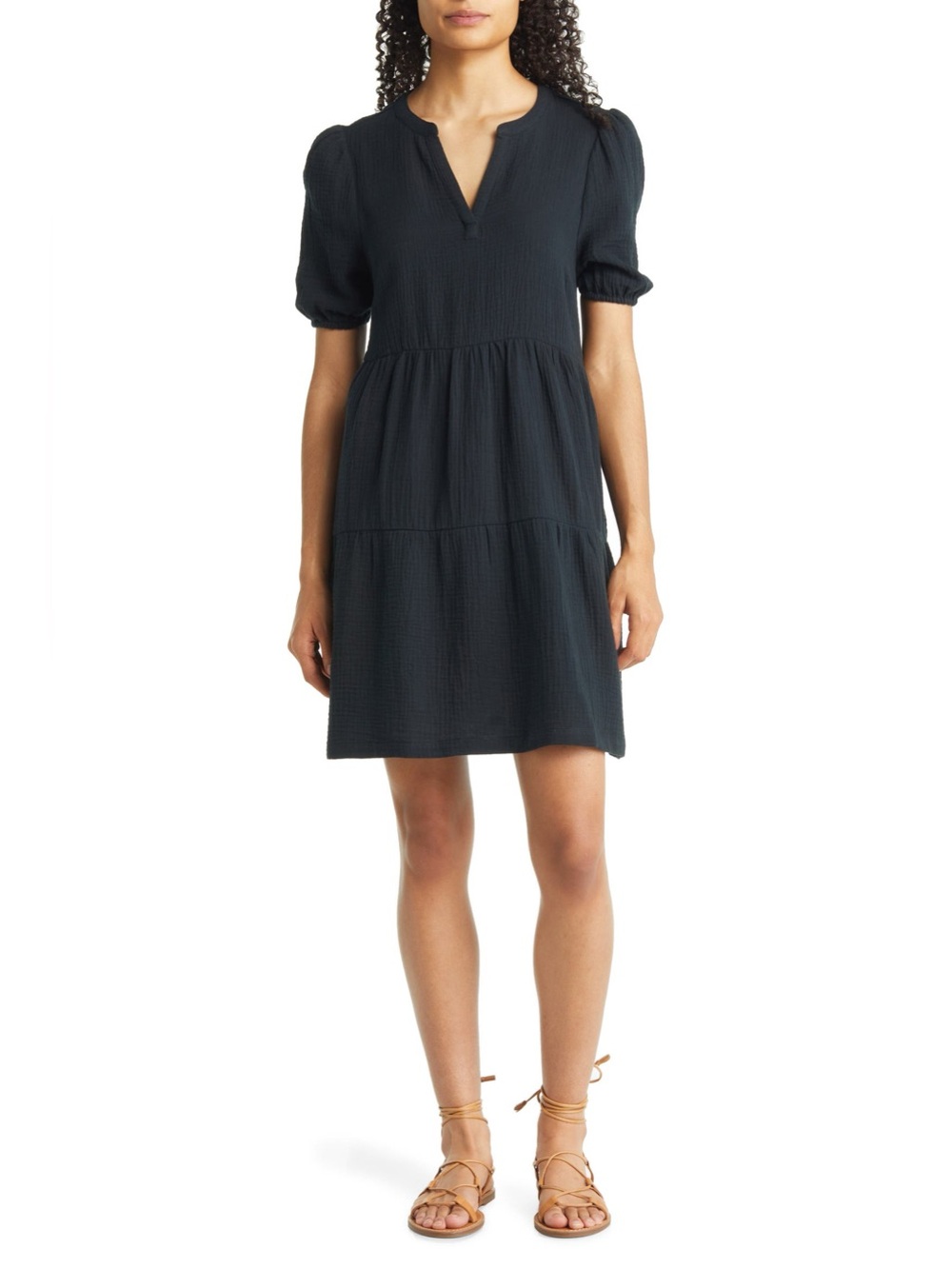 MARINE LAYER Black Short Sleeve V-Neck Dress - Picture 2 of 11